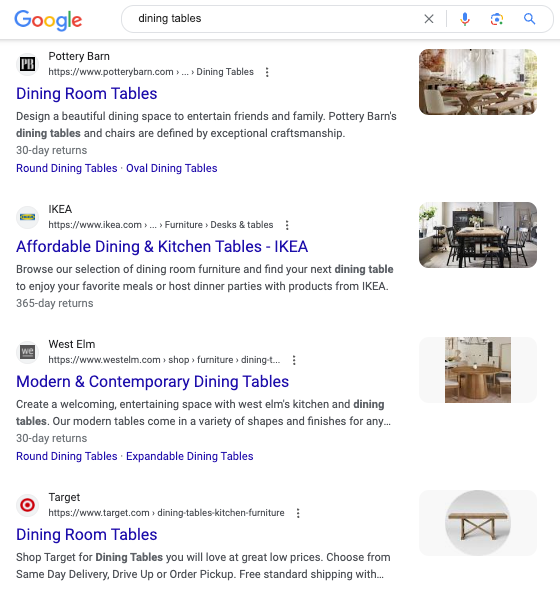 식탁에 대한 구글 검색결과