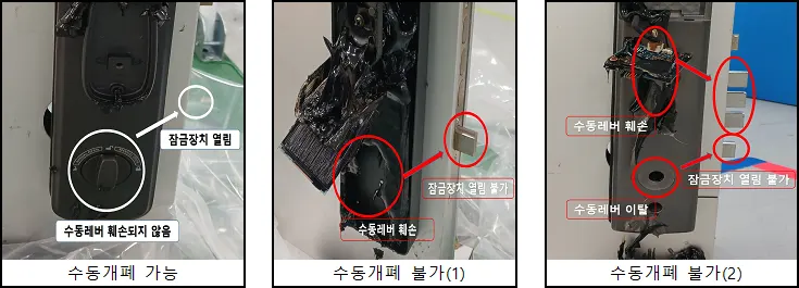 화재 시 열림 시험 후 제품 상태