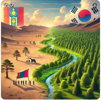 몽골 고비사막과 한국 숲의 연결 사진
