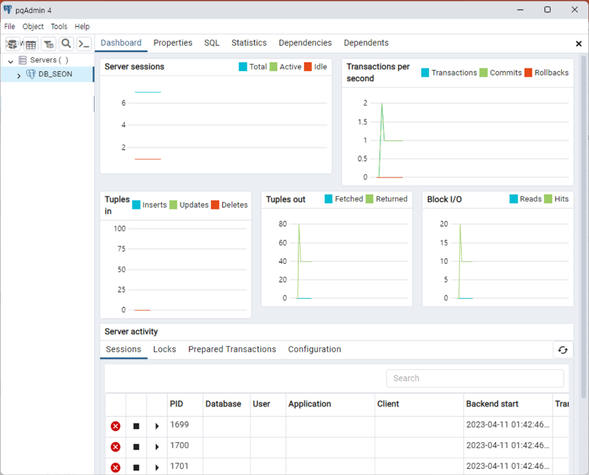 pgAdmin 4 실행화면