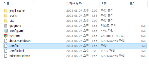 Jekyll 블로그 프로젝트 자동 생성 파일