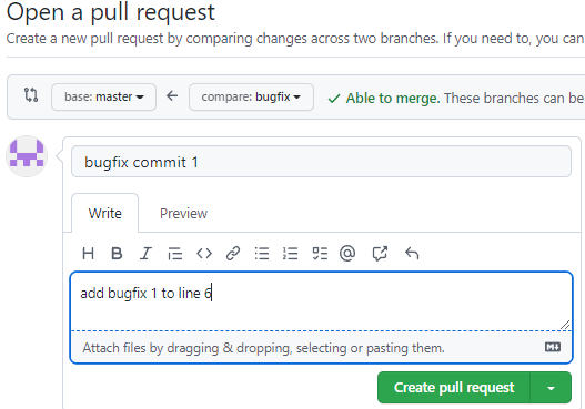 GitHub(깃헙)의 Open a pull request 페이지