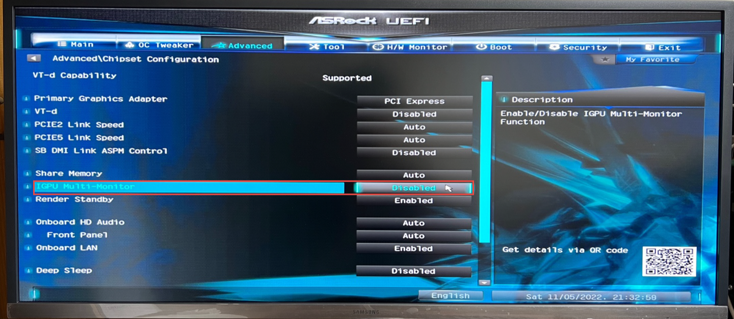 IGPU Multi-Monitor 항목 확인