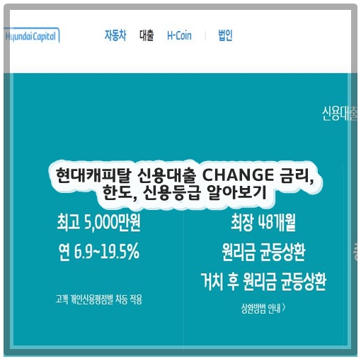 현대캐피탈 신용대출 CHANGE 금리, 한도, 신용등급 알아보기