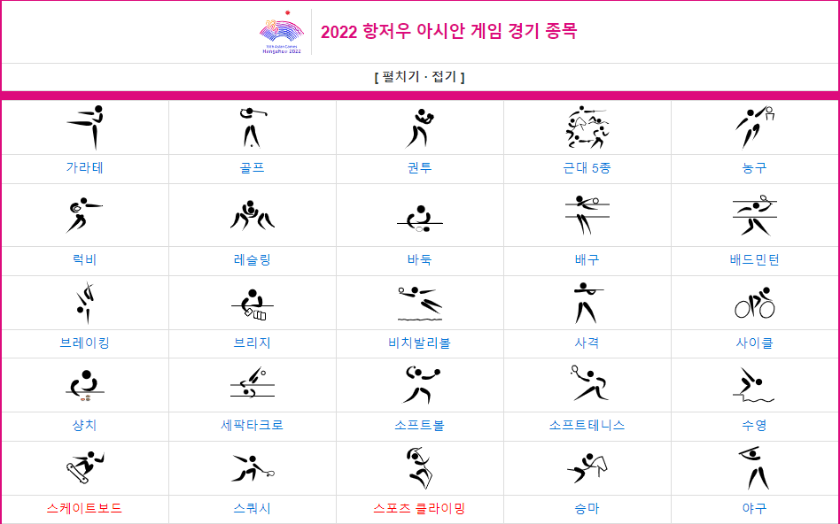 2022(23년) 항저우 아시안 게임 경기 종목