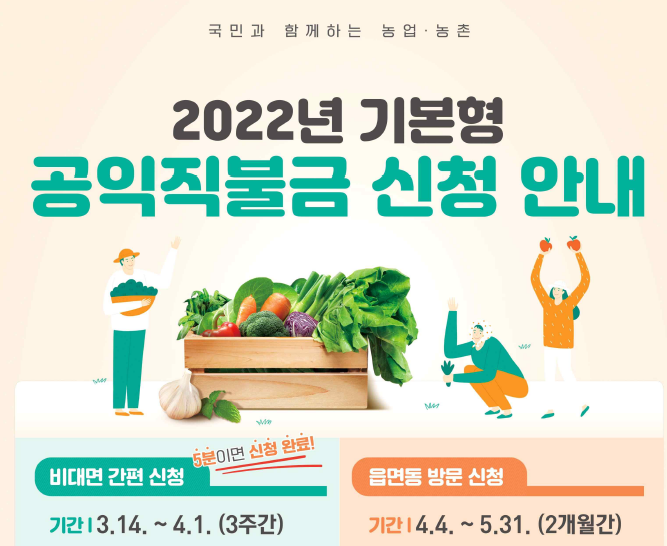  농민 기본형 공익직불금 온라인 모바일 신청 (Feat. 일정 및 17개 준수사항, 미리 계산해보기)