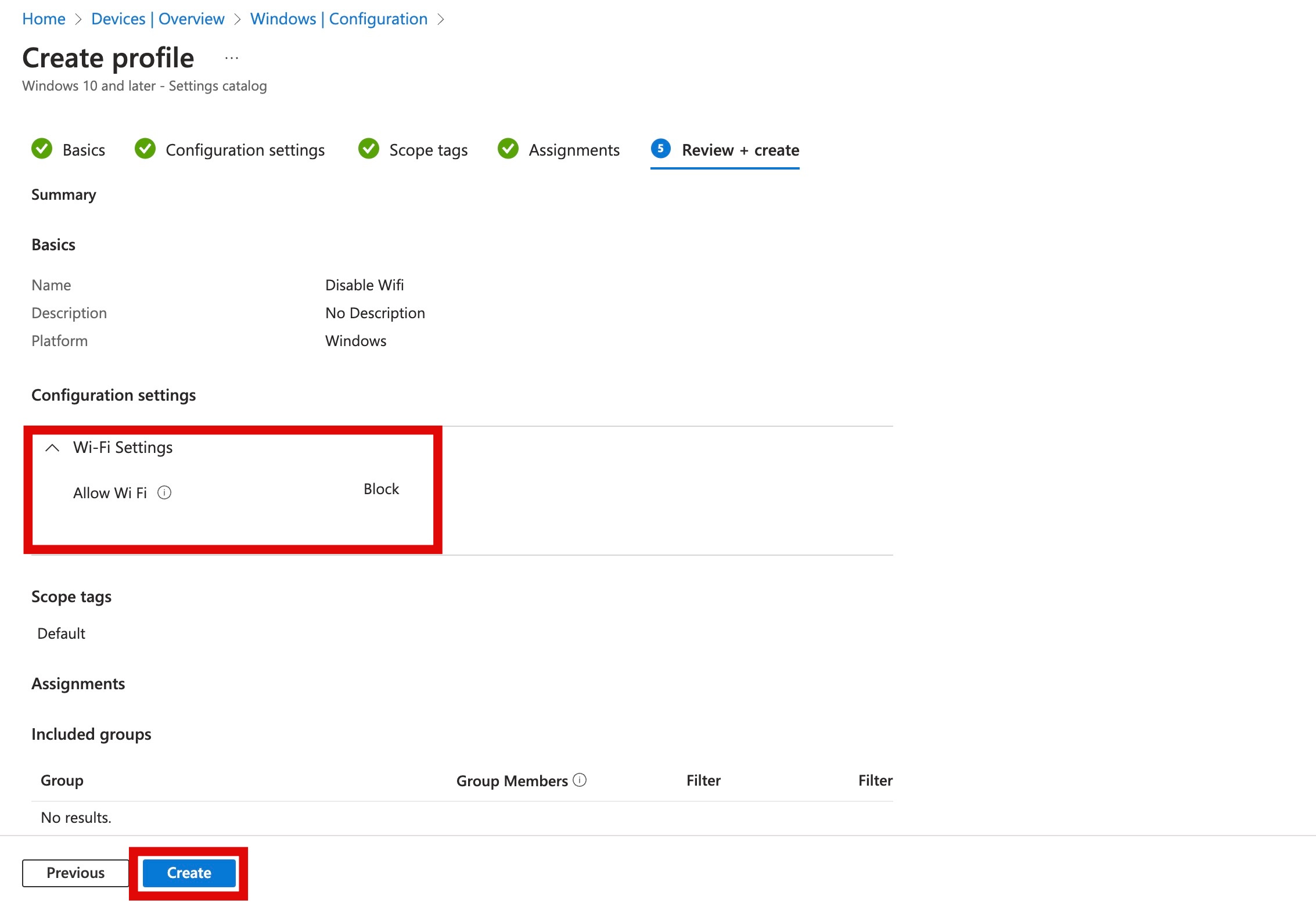 Intune 와이파이 차단 정책