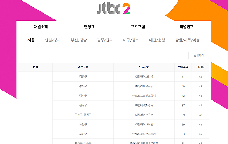 JTBC2-채널번호-서울-지역-표