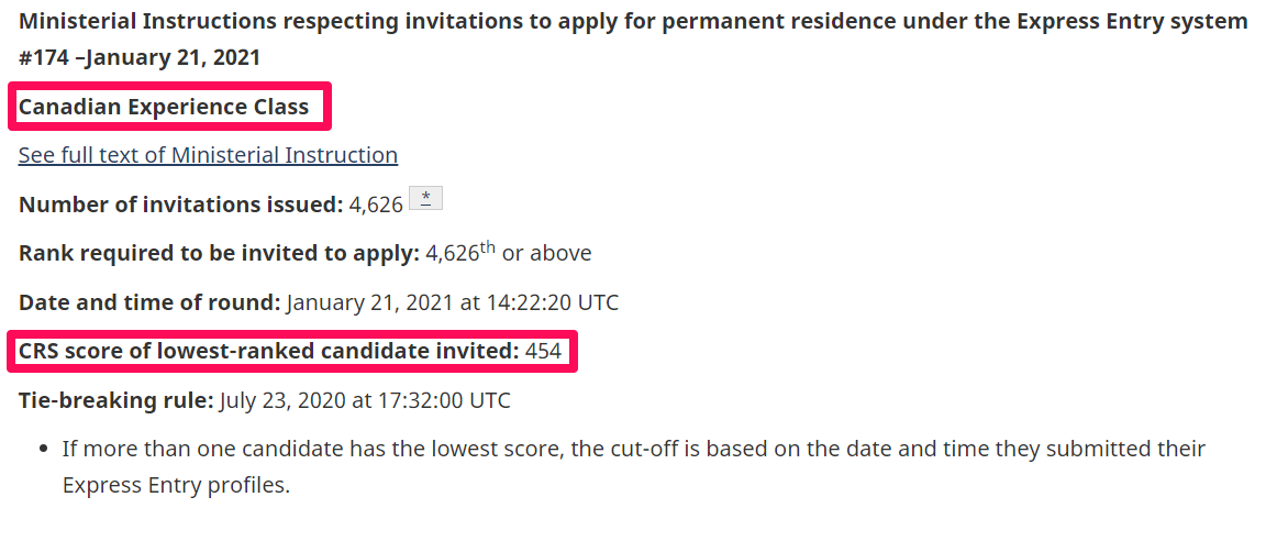  2021/01/21 캐나다 이민 점수 발표. : Express Entry rounds of invitations