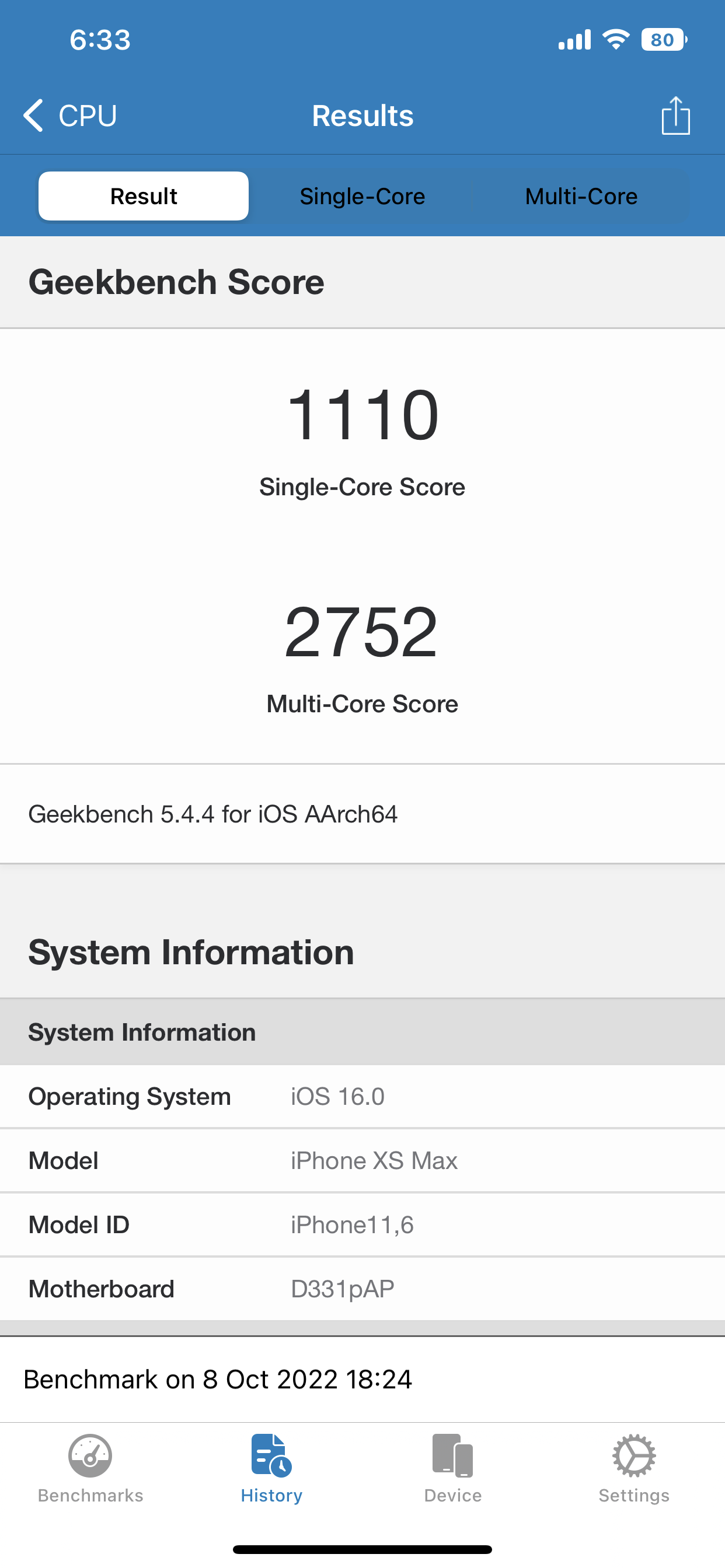 아이폰 XS MAX 긱벤치