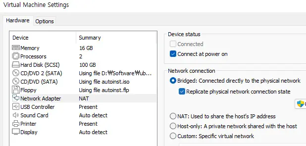 Bridged nework connection configuration