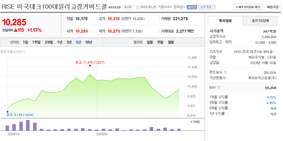 RISE 미국테크100데일리고정커버드콜