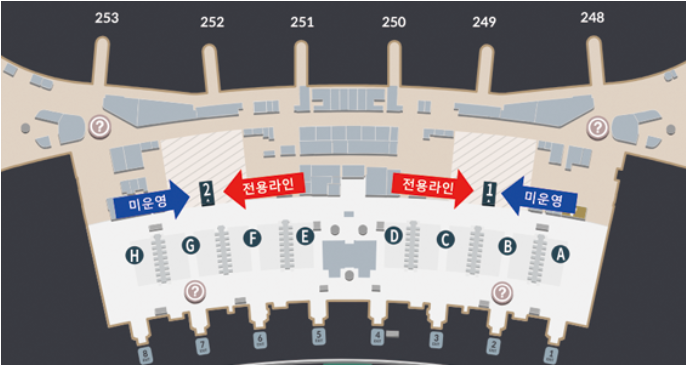 T2 출국장 위치안내