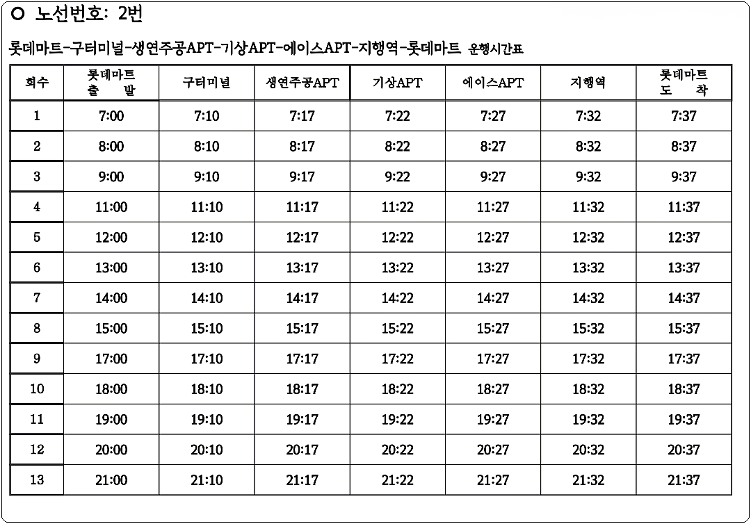 동두천 시내버스 시간표 2