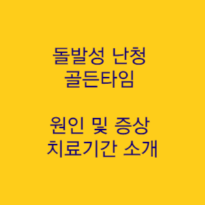  돌발성 난청 골든타임 원인 및 증상 치료기간 소개