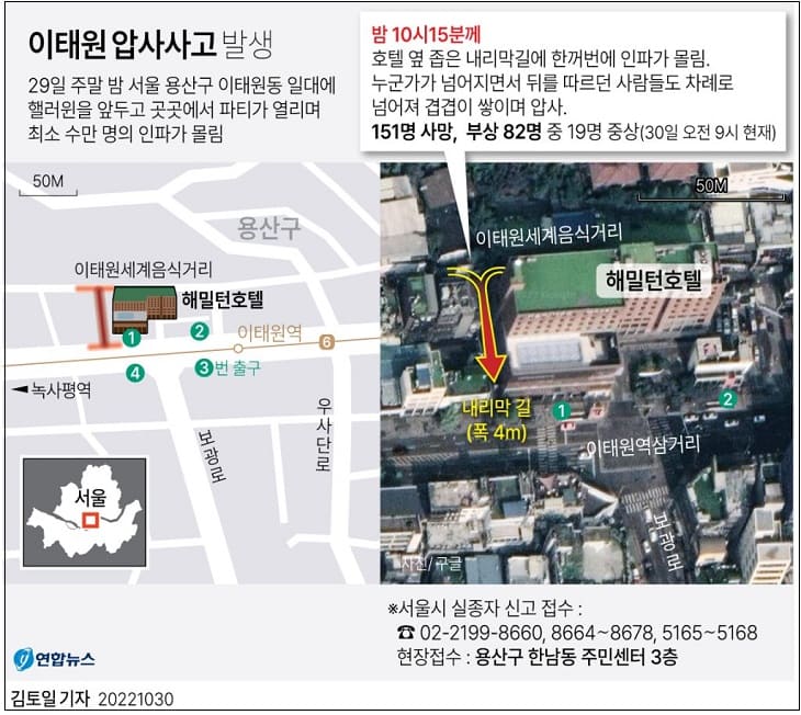  이태원 대형 압사사고 업데이트...사망자 151명으로 늘어