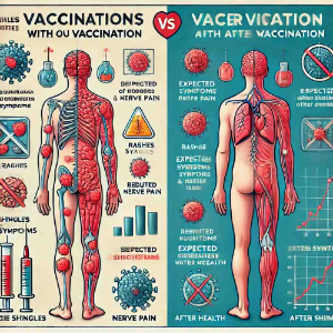 A detailed infographic comparing the stages of shingles outbreak with and without vaccination