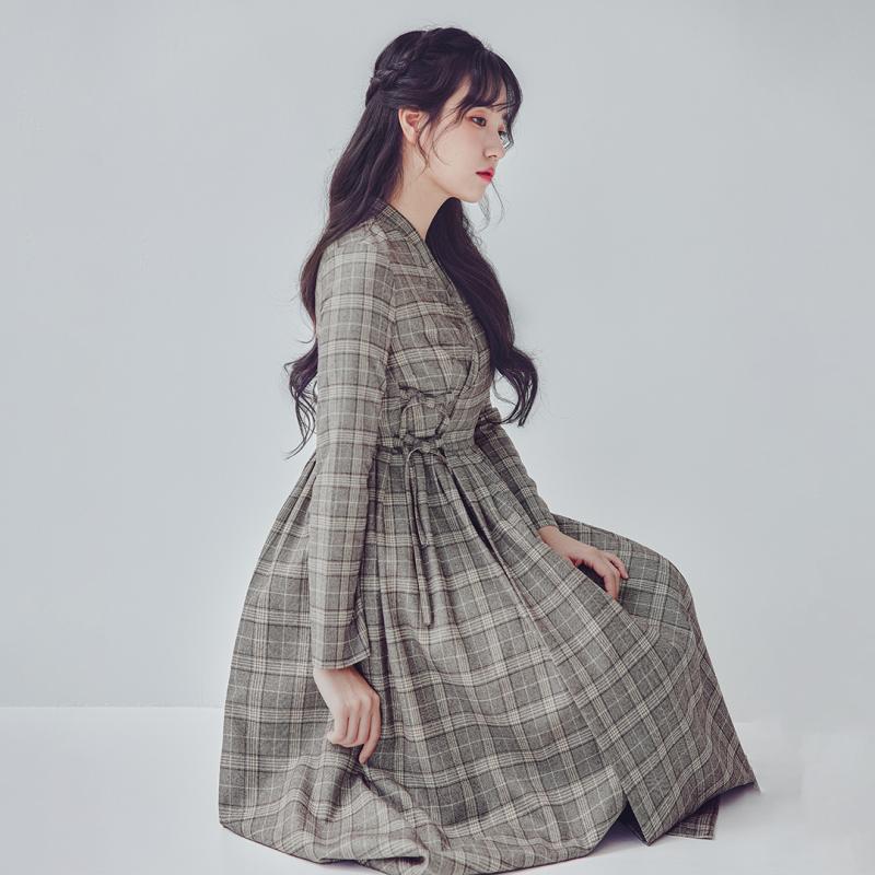 겨울생활한복 철릭원피스 일상 브라운 수설화