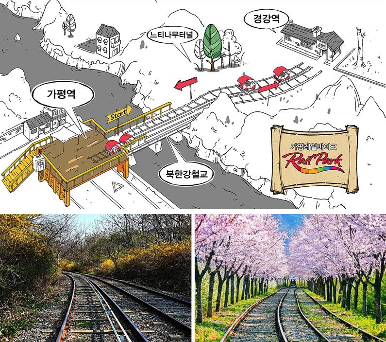 가평레일파크 지도와 봄의 전경
