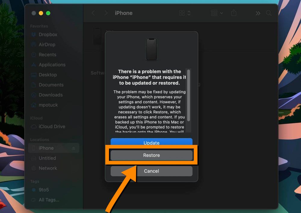 iOS15에서 iOS14 복구화면 PC 또는 맥