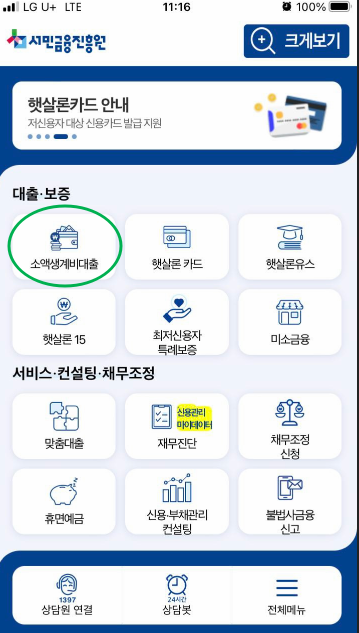 서민금융진흥원 앱 소액생계비대출