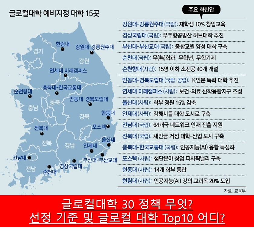 글로컬대학 30 예비 지정 대학 지도