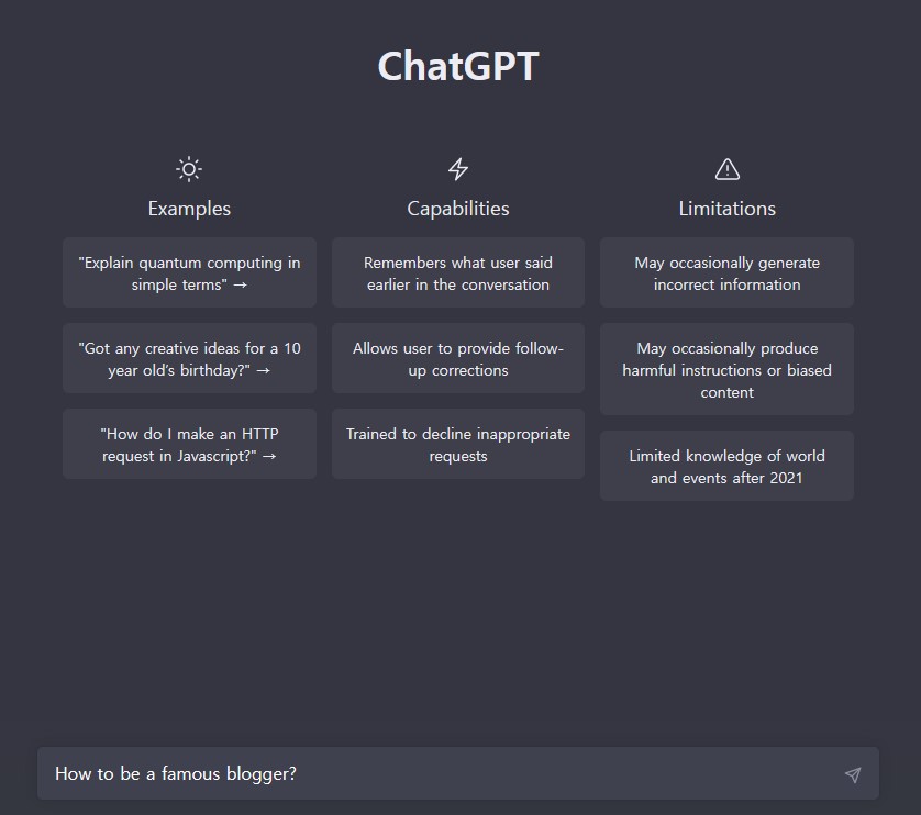 OPEN AI - ChatGPT 메인화면