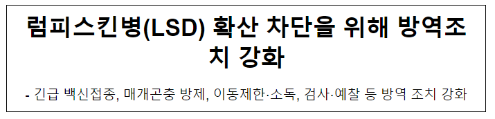  럼피스킨병(LSD) 확산 차단을 위해 방역조치 강화