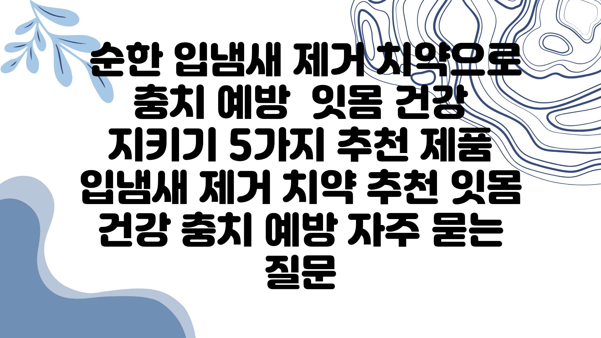  순한 입냄새 제거 치약으로 충치 예방  잇몸 건강 지키기 5가지 추천 제품  입냄새 제거 치약 추천 잇몸 건강 충치 예방 자주 묻는 질문