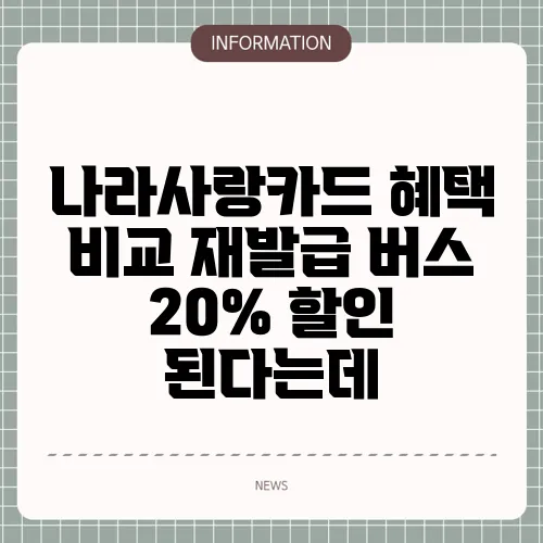 나라사랑카드 혜택 비교 재발급 버스 20% 할인 된다는데