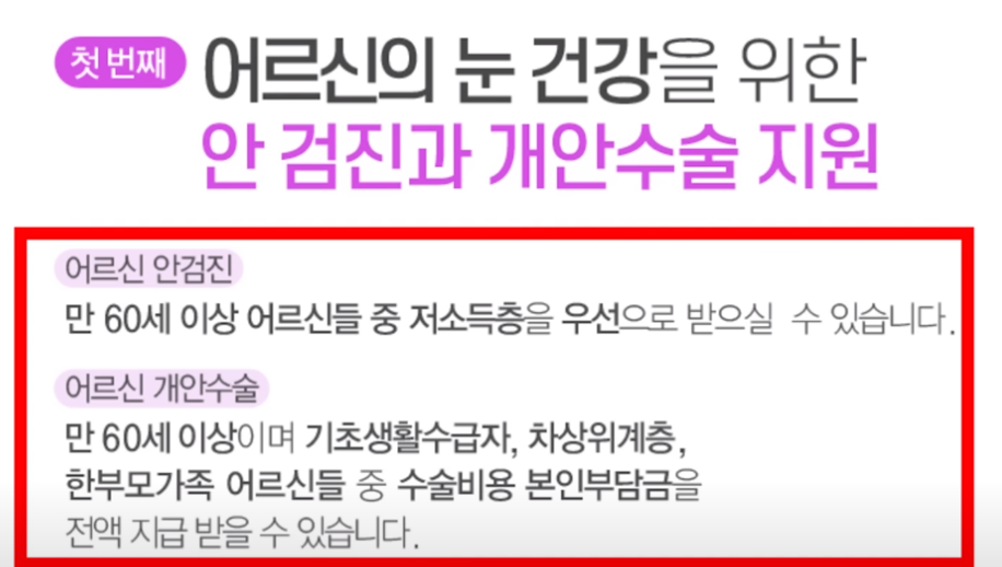 65세 이상 개안수술 지원사업 내용