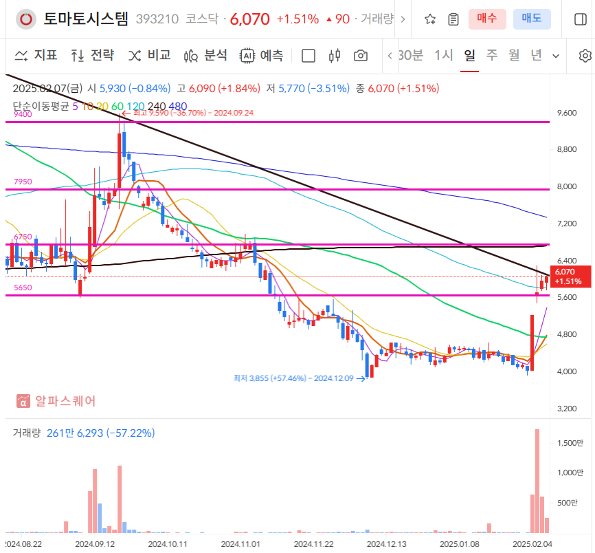 토마토시스템 일봉차트