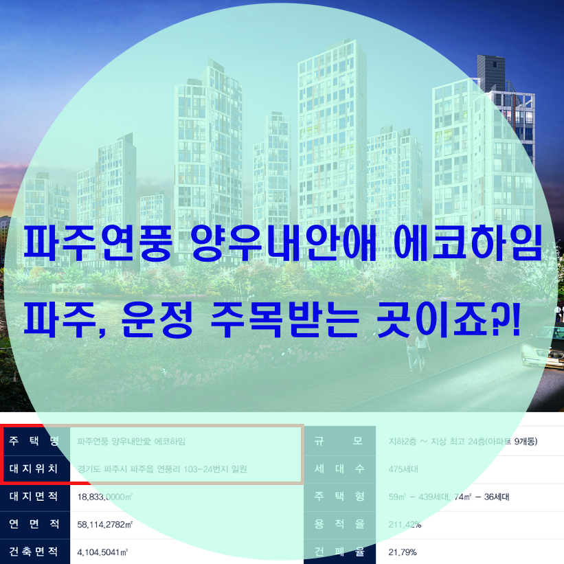  파주연풍 양우내안애 에코하임 잔여세대 주목하자!