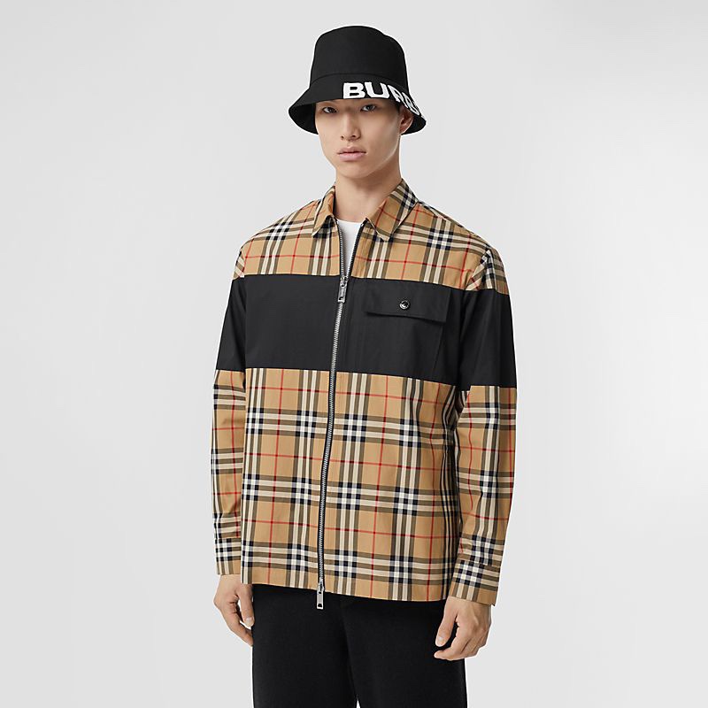  [BURBERRY] 버버리 컨트라스트 패널 체크 코튼 셔츠 집업 자켓 80367701