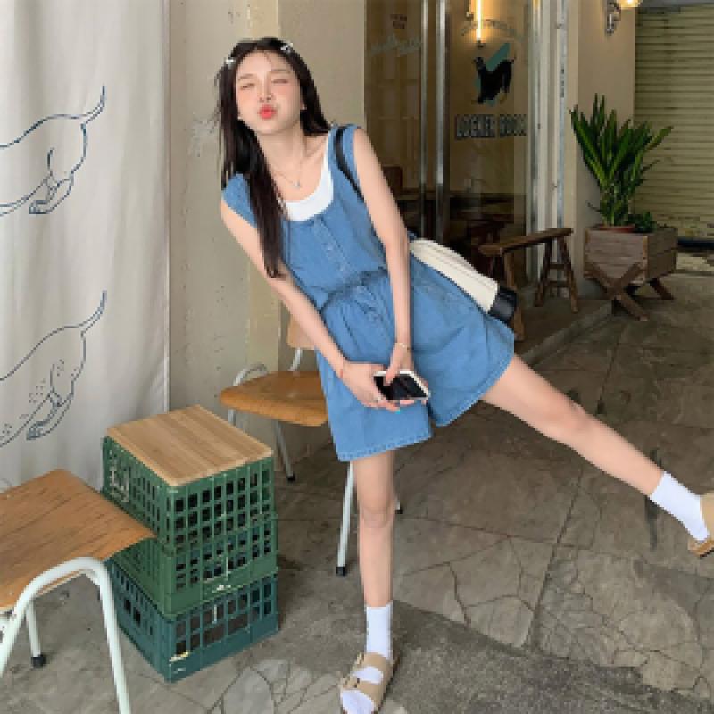 여자 민소매 허리밴딩 캐주얼 반바지 점프수트