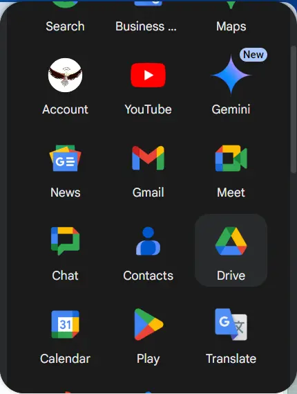 Google Apps: menu