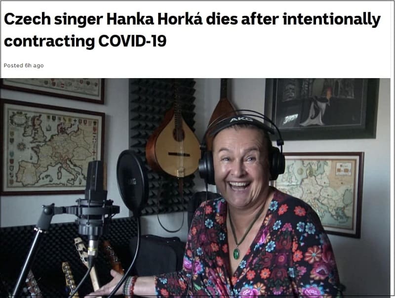  ."백신패스가 도대체 뭐길래!"...체코가수 정상적 생활 위해 일부러 감염 사망" Czech singer Hanka Horká dies after intentionally contracting COVID-19