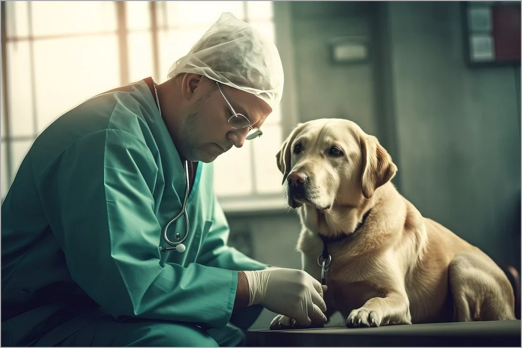 동물병원에서 강아지를 진료하고 있는 수의사