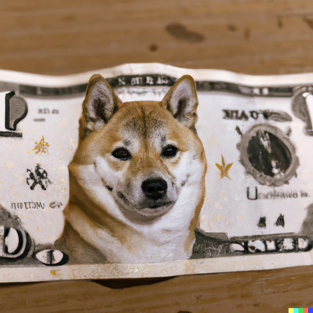 A dollar bill with a Shiba dog on it