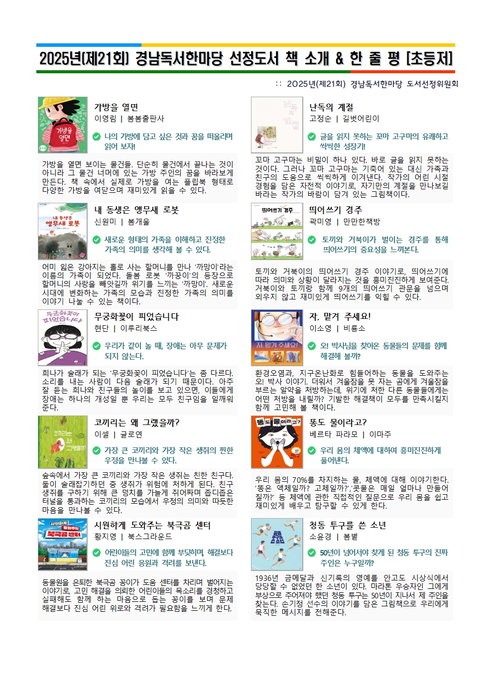 2025 경남독서한마당 선정도서 초등부 소개 1