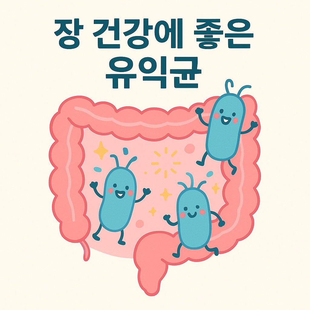 장 속에서 유익균이 활발히 활동하는 모습을 귀엽게 표현한 일러스트