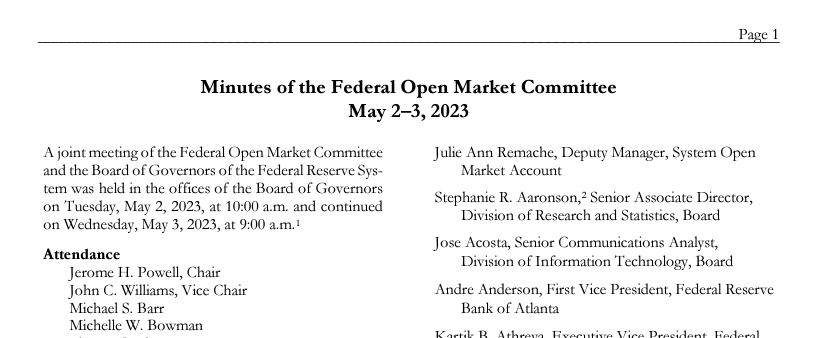 2023년 5월 미국 FOMC 회의록 전문