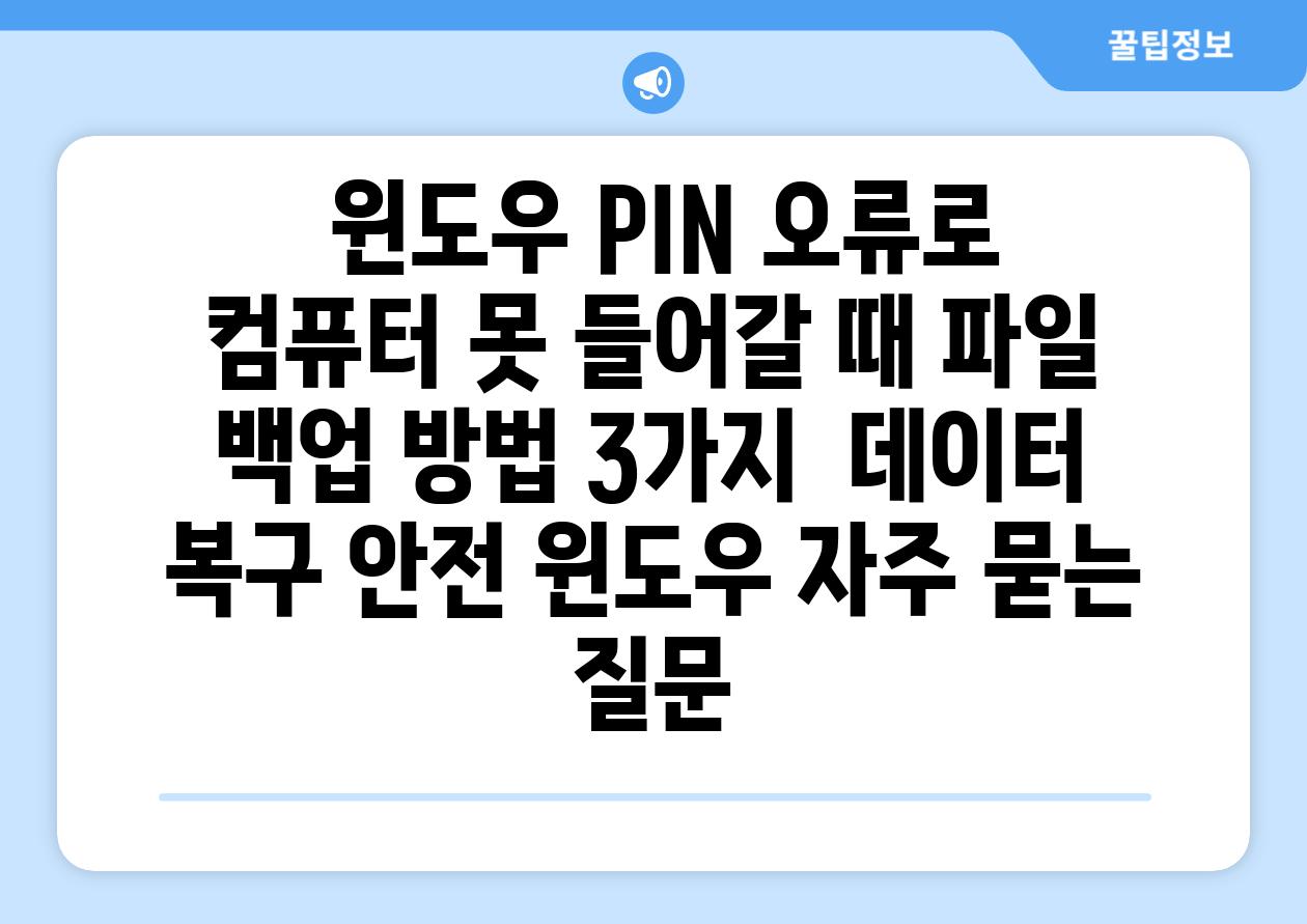  윈도우 PIN 오류로 컴퓨터 못 들어갈 때 파일 백업 방법 3가지  데이터 복구 안전 윈도우 자주 묻는 질문