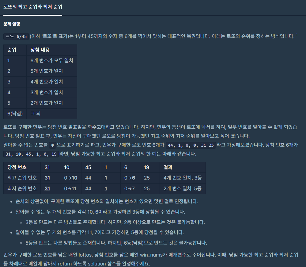  [프로그래머스 Level 1, C++] 로또의 최고 순위와 최저 순위