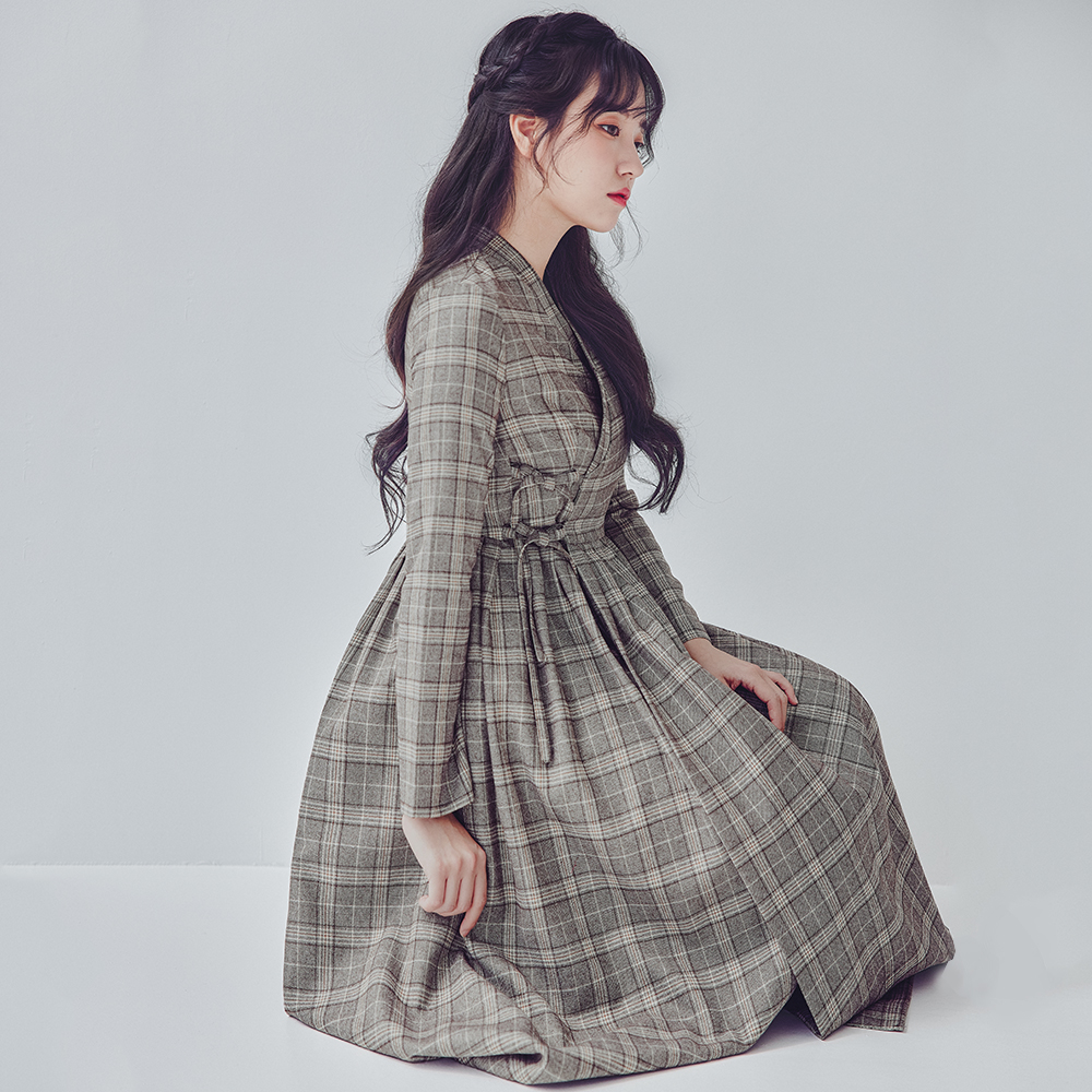 겨울생활한복 철릭원피스 일상 브라운 수설화