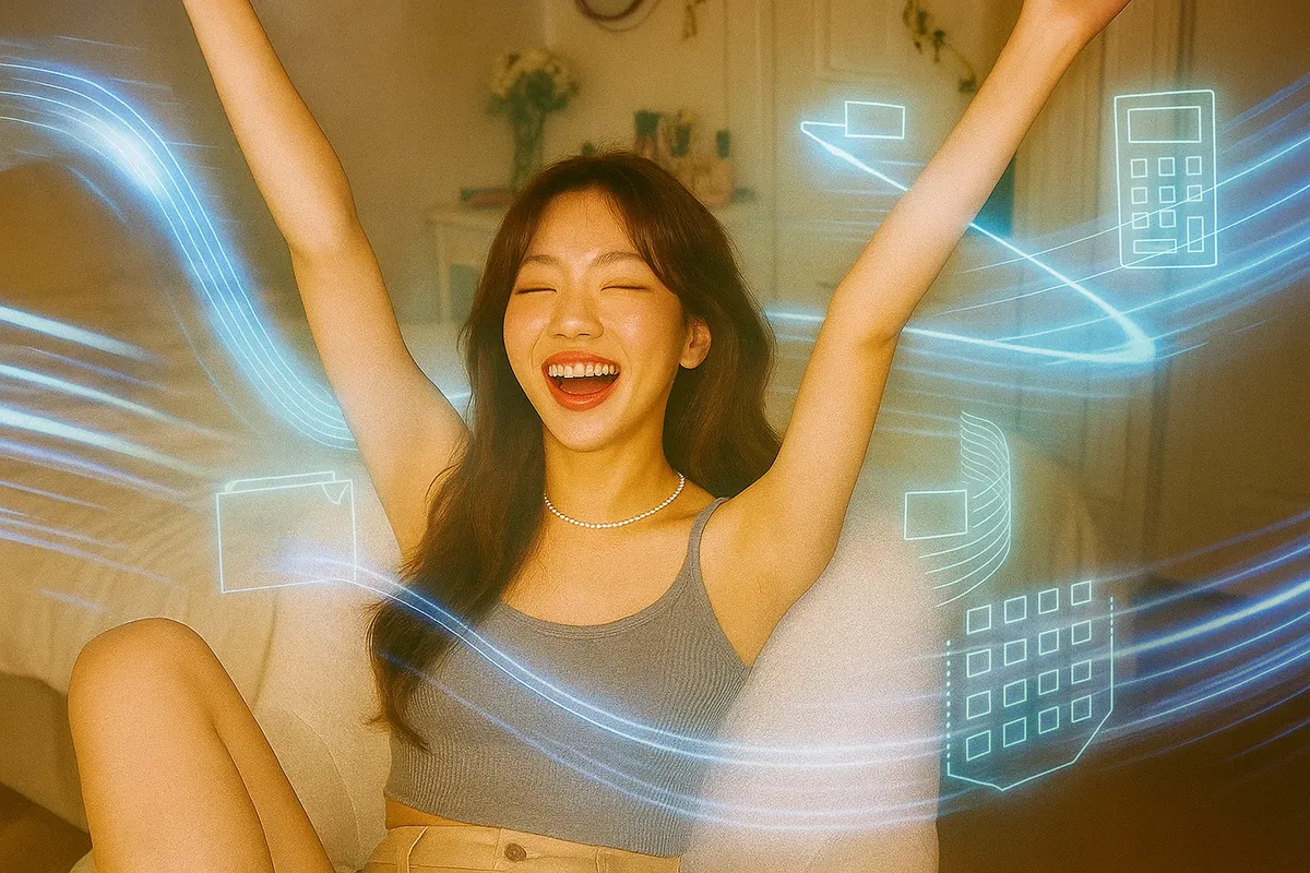 디지털 금융 개념에 기뻐하는 여성