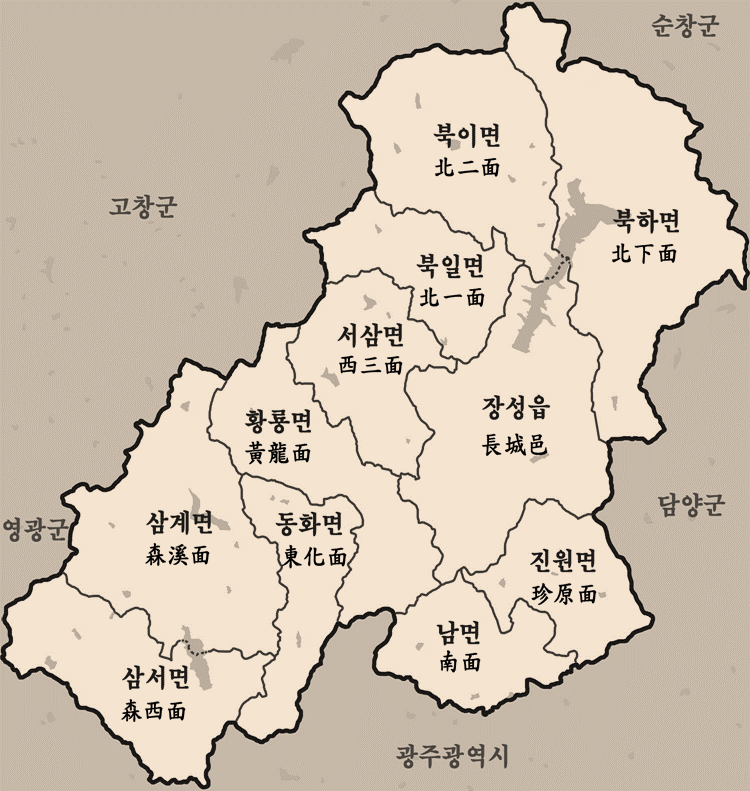 장성군 행정구역 지도