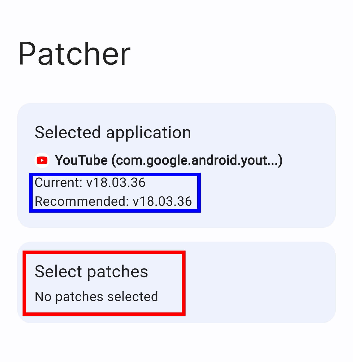 Select patches에 빨간색 박스가 있다.