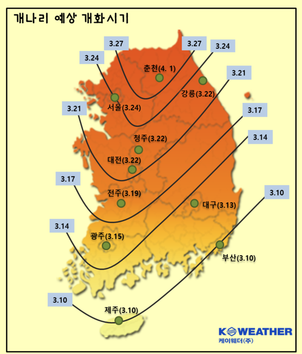  2023년 전국 개나리 개화시기 만개시기 개나리 명소