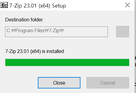 7-zip 설치 완료 화면